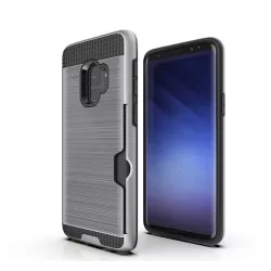   HUSĂ! - Protectie din plastic pentru telefon (interior din silicon, rezistenta medie la impact, suport card bancar, model periat) ARGINTIE Samsung Galaxy S9 (SM-G960)
