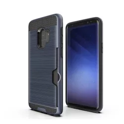   HUSĂ! - Protectie din plastic pentru telefon (interior din silicon, rezistenta medie la impact, suport card bancar, model periat) ALBASTRU INCHIS Samsung Galaxy S9 (SM-G960)