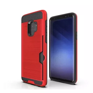 HUSĂ! - Protecție din plastic pentru telefon (silicon interior, rezistență medie la impact, suport pentru card de credit, model periat) PIROS Samsung Galaxy S9 (SM-G960)