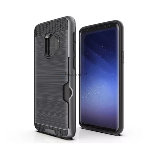HUSĂ! - Protectie din plastic pentru telefon (interior din silicon, rezistenta medie la impact, suport card bancar, model periat) GR Samsung Galaxy S9 (SM-G960)