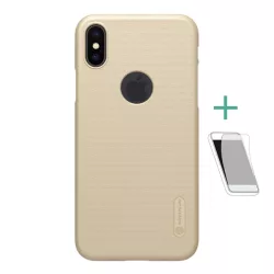   HUSĂ! - Protector de telefon din plastic NILLKIN SUPER FROSTED (cauciucat, suprafață rugoasă, decupaj logo + folie de protecție pentru ecran) GOLD Apple iPhone X 5.8, Apple iPhone XS 5.8