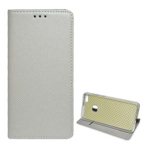 Husă stativă cu efect de piele (FLIP, deschidere laterală, funcție de suport pentru birou, model diamant) LIGHT GREY Huawei P10 Lite