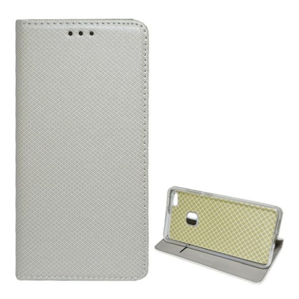 Husă stativă cu efect de piele (FLIP, deschidere laterală, funcție de suport pentru birou, model diamant) LIGHT GREY Huawei P10 Lite