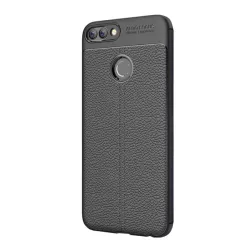   HUSĂ! - Protectie din silicon pentru telefon (rezistenta la impact mediu, efect piele, model de cusaturi) NEGRU Huawei P Smart (2018)