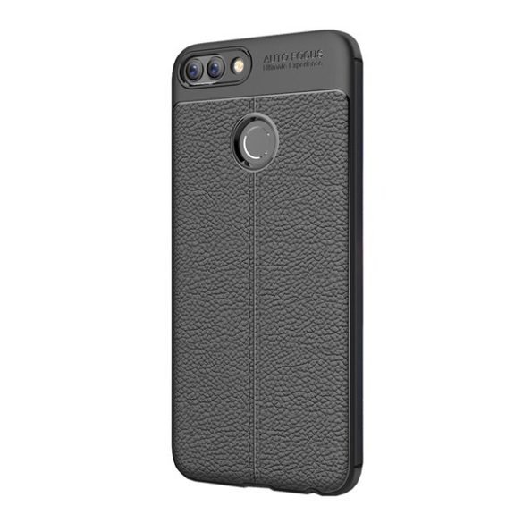 Protectie din silicon pentru telefon (rezistenta la impact mediu, efect piele, model de cusaturi) NEGRU Huawei P Smart (2018)