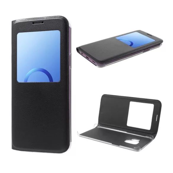 HUSĂ! - Husă în picioare, efect piele (FLIP, deschidere laterală, fereastră de vizualizare) NEGRU Samsung Galaxy S9 (SM-G960)