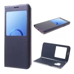   HUSĂ! - Husă în picioare, efect piele (FLIP, deschidere laterală, fereastră de vizualizare) ALBASTRU ÎNCHIS Samsung Galaxy S9 (SM-G960)