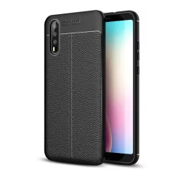   HUSĂ! - Husă silicon pentru telefon (rezistent la impact mediu, efect de piele, model de cusături) negru Huawei P20