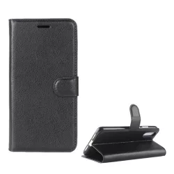   HUSĂ! - Husă stativă cu efect de piele (FLIP, deschidere laterală, desktop, premium) negru Huawei P20