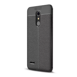   HUSĂ! - Husă silicon pentru telefon (rezistent la impact mediu, efect de piele, model de cusături) negru LG K11 K425 (K10 2018)