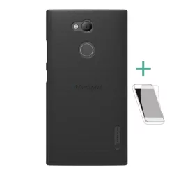   HUSĂ! - Protector de telefon din plastic NILLKIN SUPER FROSTED (cauciucat, suprafață aspră + folie de protecție pentru ecran) NEGRU Sony Xperia L2 (H4311)