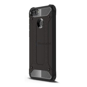 Protector de telefon din plastic Defender (rezistență medie la impact, colț cu pernă de aer, interior din silicon, efect metalic) NEGRU Honor 7X (2017)