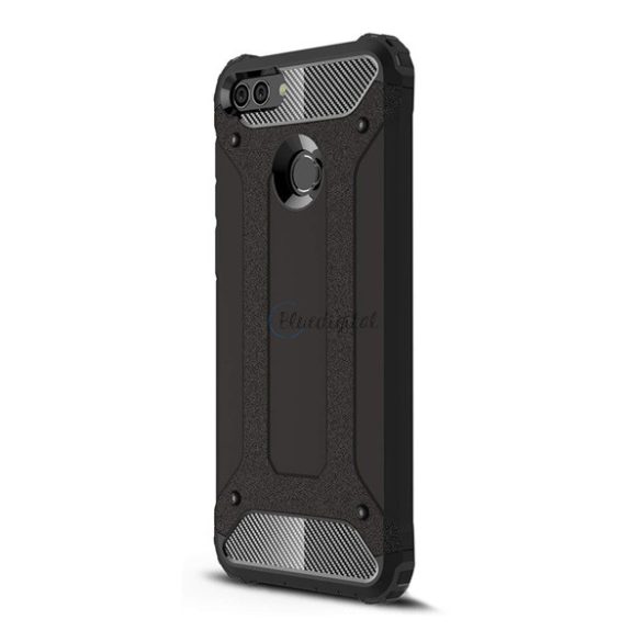 Protector de telefon din plastic Defender (rezistență medie la impact, colț cu pernă de aer, interior din silicon, efect metalic) NEGRU Honor 7X (2017)