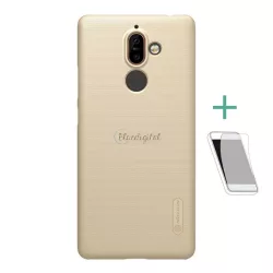   HUSĂ! - Protectie de telefon din plastic NILLKIN SUPER FROSTED (cauciucat, suprafata aspra + folie de protectie a ecranului) GOLD Nokia 7 Plus