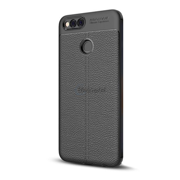 Protectie din silicon pentru telefon (rezistenta medie la impact, efect piele, model de cusaturi) NEGRU Honor 7X (2017)