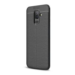   Husă silicon pentru telefon (rezistent la impact mediu, efect de piele, model de cusături) negru Samsung Galaxy A6+ (2018) SM-A605F