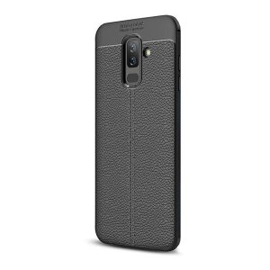 Husă silicon pentru telefon (rezistent la impact mediu, efect de piele, model de cusături) negru Samsung Galaxy A6+ (2018) SM-A605F