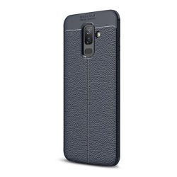   Protectie din silicon pentru telefon (rezistenta la impact mediu, efect piele, model de cusaturi) ALBASTRU INCHIS Samsung Galaxy A6+ (2018) SM-A605F