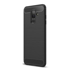   Husă silicon pentru telefon (rezistent la impact mediu, bubble heel, periat, model de carbon) negru Samsung Galaxy A6+ (2018) SM-A605F