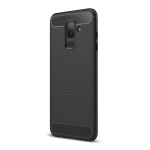 Husă silicon pentru telefon (rezistent la impact mediu, bubble heel, periat, model de carbon) negru Samsung Galaxy A6+ (2018) SM-A605F