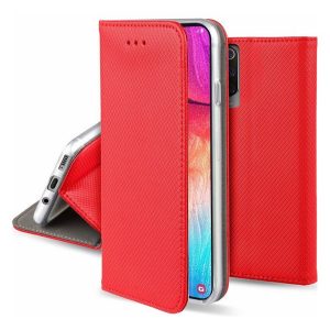 Husă cu suport, efect piele (FLIP, deschidere laterală, funcție suport pentru masă, model romb) ROȘU Huawei Y6 (2018)