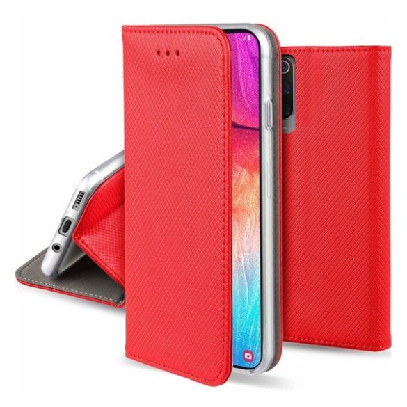 Husă cu suport, efect piele (FLIP, deschidere laterală, funcție suport pentru masă, model romb) ROȘU Huawei Y6 (2018)