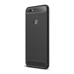   HUSĂ! - Husă silicon pentru telefon (rezistent la impact mediu, bubble heel, periat, model de carbon) negru Huawei Y7 Prime 2018 (Y7 2018)