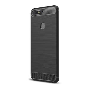 Husă silicon pentru telefon (rezistent la impact mediu, bubble heel, periat, model de carbon) negru Huawei Y7 Prime 2018 (Y7 2018)