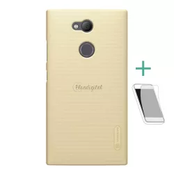   HUSĂ! - Protector de telefon din plastic NILLKIN SUPER FROSTED (cauciucat, suprafață aspră + folie de protecție pentru ecran) GOLD Sony Xperia L2 (H4311)