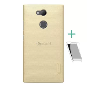 HUSĂ! - Protector de telefon din plastic NILLKIN SUPER FROSTED (cauciucat, suprafață aspră + folie de protecție pentru ecran) GOLD Sony Xperia L2 (H4311)