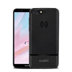   HUSĂ! - Husă silicon pentru telefon (rezistent la impact mediu, efect de piele, periat) negru Huawei Y7 Prime 2018 (Y7 2018)