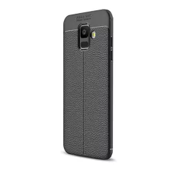   HUSĂ! - Husă silicon pentru telefon (rezistent la impact mediu, efect de piele, model de cusături) negru Samsung Galaxy A6 (2018) SM-A600F