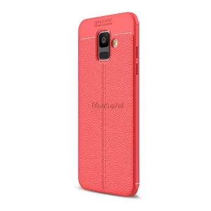 HUSĂ! - Protectie de telefon din silicon (rezistenta la impact mediu, efect piele, model de cusaturi) ROSU Samsung Galaxy A6 (2018) SM-A600F