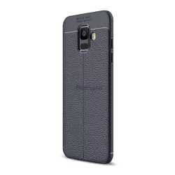   HUSĂ! - Protectie din silicon pentru telefon (rezistenta medie la impact, efect piele, model de cusaturi) ALBASTRU INCHIS Samsung Galaxy A6 (2018) SM-A600F