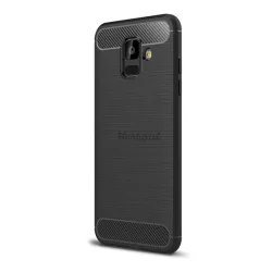   HUSĂ! - Protectie din silicon pentru telefon (rezistenta medie la impact, colt cu perna de aer, periat, model carbon) NEGRU Samsung Galaxy A6 (2018) SM-A600F
