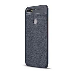   HUSĂ! - Protectie de telefon din silicon (rezistenta la impact mediu, efect piele, model de cusaturi) ALBASTRU INCHIS Huawei Y7 Prime 2018 (Y7 2018)