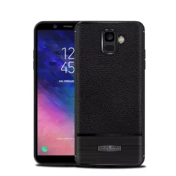   HUSĂ! - Husă silicon pentru telefon (rezistent la impact mediu, efect de piele, periat) negru Samsung Galaxy A6 (2018) SM-A600F