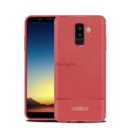   Protector de telefon din silicon (rezistenta la impact mediu, efect piele, periat) ROSIU Samsung Galaxy A6+ (2018) SM-A605F