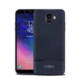 HUSĂ! - Protector de telefon din silicon (rezistenta la impact mediu, efect piele, periat) ALBASTRU INCHIS Samsung Galaxy A6 (2018) SM-A600F