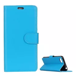   HUSĂ! - Husă stativă cu efect de piele (FLIP, deschidere laterală, suport desktop, premium) LIGHT albastruHuawei Y6 (2018)