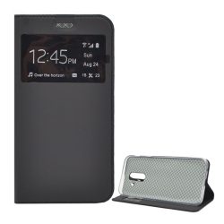   Carcasa in picioare, efect piele (FLIP, deschidere laterala, functie suport de masa, fereastra de vizualizare) NEGRU Samsung Galaxy A6+ (2018) SM-A605F