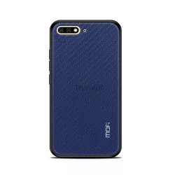   HUSĂ! - Protectie telefon din plastic MOFI HONOR (cadru silicon, spate cu efect piele, model impletit) ALBASTRU INCHIS Huawei Y6 (2018)