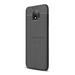 HUSĂ! - Protectie din silicon pentru telefon (rezistenta medie la impact, efect piele, model de cusaturi) NEGRU Samsung Galaxy J4 (2018) SM-J400F