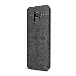   HUSĂ! - Protectie din silicon pentru telefon (rezistenta medie la impact, efect piele, model de cusaturi) NEGRU Samsung Galaxy J6 (2018) SM-J600F