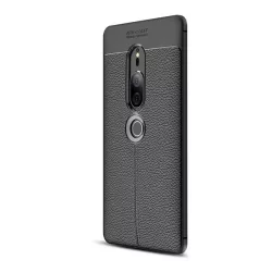   HUSĂ! - Husă de telefon din silicon (rezistent la impact mediu, efect de piele, model de cusături) negru Sony Xperia XZ2 Premium (H8166)