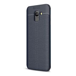   HUSĂ! - Protectie din silicon pentru telefon (rezistenta la impact mediu, efect piele, model de cusaturi) ALBASTRU INCHIS Samsung Galaxy J6 (2018) SM-J600F