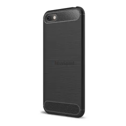   HUSĂ! - Protectie de telefon din silicon (rezistenta medie la impact, colt cu perna de aer, periata, model carbon) NEGRU Huawei Y5 2018 (Y5 Prime 2018)