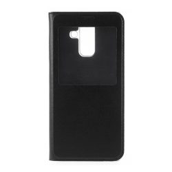   Husă în picioare, efect piele (FLIP, deschidere laterală, fereastră de vizualizare) NEGRU Samsung Galaxy A6+ (2018) SM-A605F