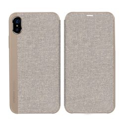   HUSĂ! - Husă JOYROOM LEON în picioare, efect piele (FLIP activ, deschidere laterală, acoperire textilă) MARO DESCHIS Apple iPhone X 5.8, Apple iPhone XS 5.8