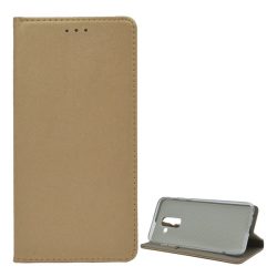   Husă în picioare, efect piele (FLIP, deschidere laterală, funcție de suport pentru birou) GOLD Samsung Galaxy A6+ (2018) SM-A605F